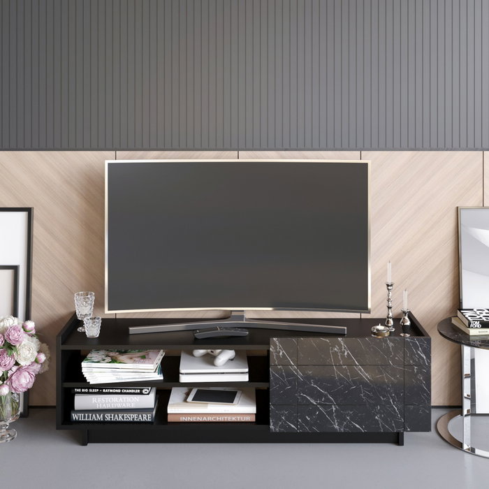 Hanah Home Valantina - Soporte de TV Negro y Mármol Hanah Home Valantina - Soporte de TV Negro y Mármol